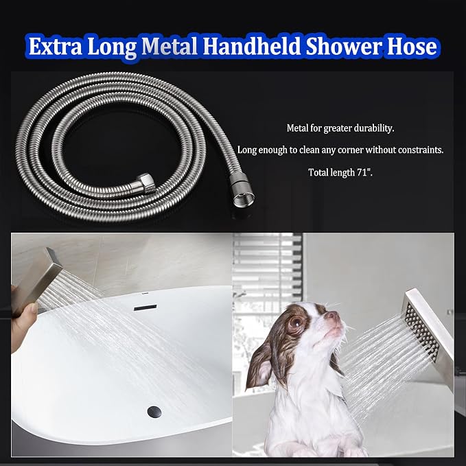 All Metal Rain Shower Head with Handheld Combo, YDmeet 10" Rainfall Shower Head, Stainless Steel Hand Wand, 3 Setting Diverter, Adjustable Extension Arm w/Lock Joints, Extra Long Hose, Brushed Nickel