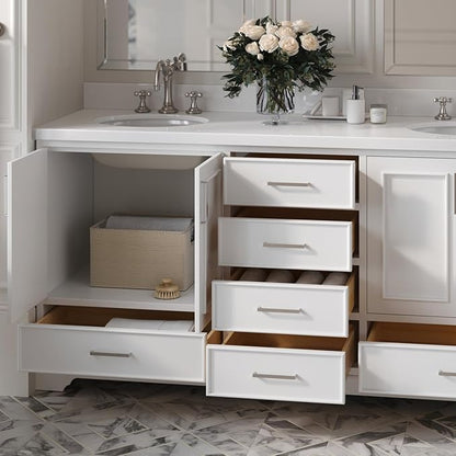 ARIEL Stafford 72-inch Bathroom Vanity with Sink,Solid Wood, 1.5-inch Pure White Quartz Countertop & Backsplash, Double Oval Porcelain Sink, 4 Soft Closing Doors, 6 Dovetail Drawers, White