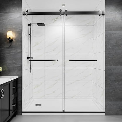 55-60" W x 72" H Frameless Double Sliding Shower Door for Walk-in Shower,5/16" (8mm) SGCC Certified Clear Tempered Safety Glass,Easy-Clean Coating,Quiet Heavy-Duty Roller System,Matte Black
