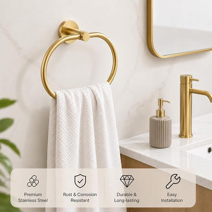 Brushed Gold Bathroom Accessories Set, 7 Pieces Gold Towel Bar Bathroom Hardware Set, 24 Inch Towel Racks for Bathroom, SUS304 Stainless Steel Bathroom Towel Holder Toilet Paper Holder Wall Mounted