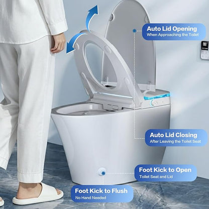 Smart Toilet with Bidet Built in, Tank Built in with Powerful Flush, Heated Seat, Auto Flush and Close, Warm Water, Air Dryer, Night Light and ADA Comfort Height for Bathroom
