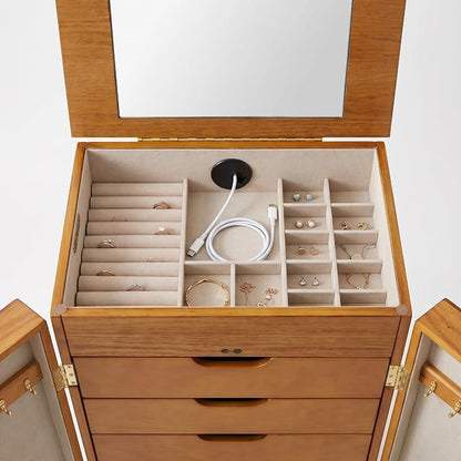 Hives & Honey Chelsea Standing Jewelry Armoire Cabinet, Jewelry Storage Organizer with Top Flip Mirror, 2 Doors, 7 Drawers, Jewelry Chest Armoire, Jewelry Box for Necklace, Earring, Bracelet, Walnut