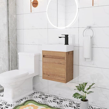 18 Inch Small Bathroom Vanity with Sink, 18" Floating Bathroom Vanity for Small Space, Wall Mounted Cabinet Set with Resin Basin Sink, Soft Close Door (IMO, 005-18" W X 10" D)