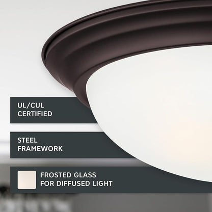 DESIGNERS FOUNTAIN Reedley 2-Lights Flush Mount Ceiling Light, 11 Inch Lighting Fixture for Kitchen, Bedroom, Bathroom, and Hallway, Oil Rubbed Bronze with Etched Glass, 1257S-ORB-W