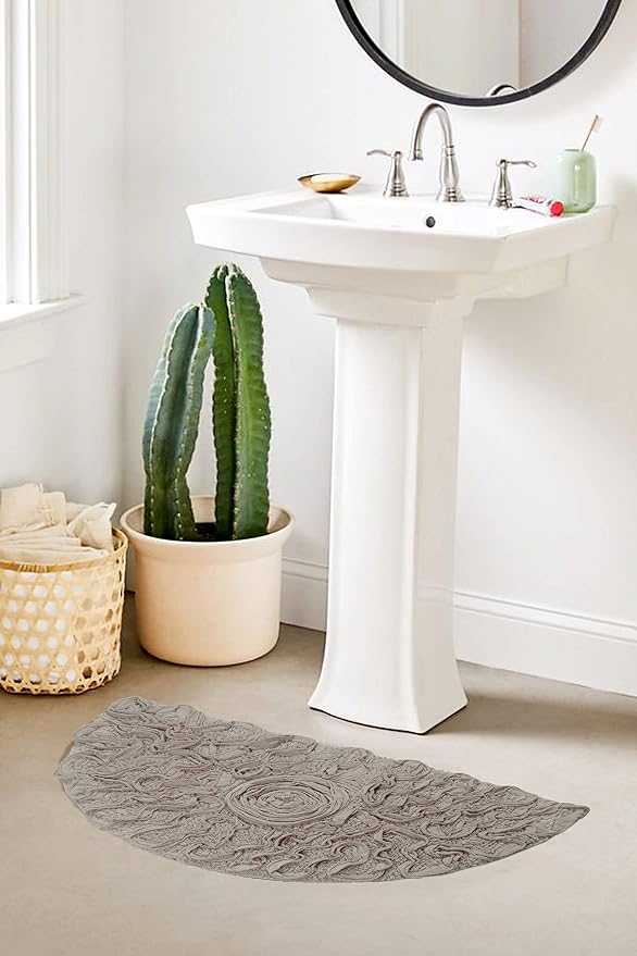 Home Weavers Bell Flower Collection 100% Cotton Tufted Bath Rugs, Extra Soft and Absorbent Bath Rugs, Non-Slip Bath Mats, Machine Washable, Bath Mats for Bathroom Floor, 17"x30" Slice Rug, Linen