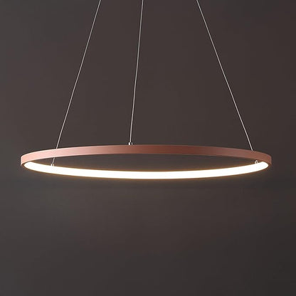 JONATHAN Y 23.75" Matte Pink Modern Integrated LED Pendant Light, Dimmable Round Hoop Chandelier for Kitchen Island, Dining Room, Adjustable Height Metal Hanging Light (JYL7203B)