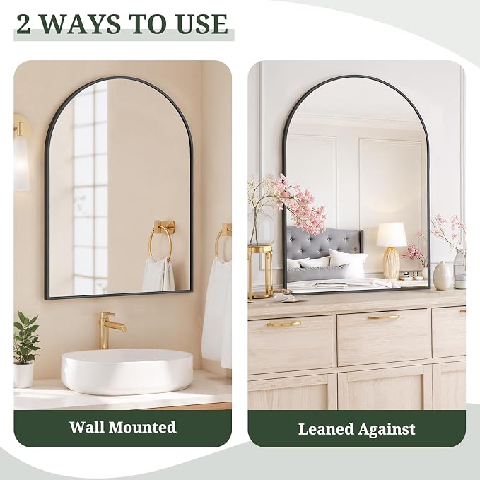 Arched Wall Mirror 40x30 Inch Black Bathroom Vanity Mirror with Metal Frame | Modern Arch Mirror for Bedroom, Living Room, Entryway, Wall Mounted Decorative Mirror