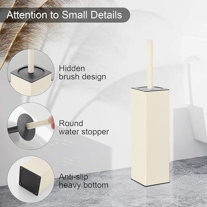 BGL Standing Toilet Brush and Holder Matte White Aluminium Toilet Bowl Cleaner Brush and Holder for Bathroom Storage and Organization, Square Design Sturdy and Space Saving