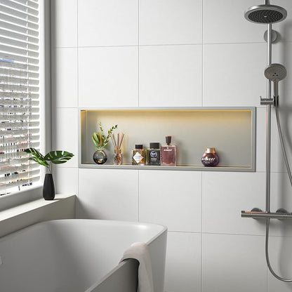 Stainless Led Shower Niche 36"x12" Brushed RGB Light No Tile Needed | 304 stainless steel shower niche,recessed dimmable niche shower,Led driver & remote control included,dropped in niche