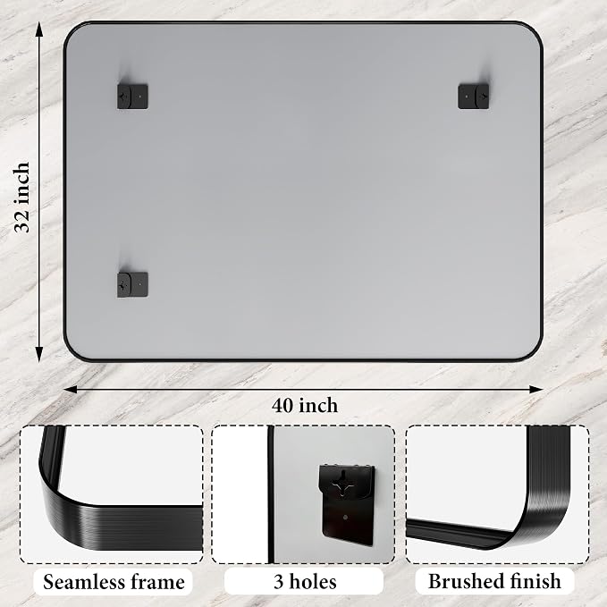 32x40 Inch Metal Black Framed Bathroom Mirror for Wall, HD Tempered Glass, Vanity Mirror for Over Sink, Anti-Rust Aluminum Alloy Mirror, Farmhouse, Horizontally or Vertically Hanging