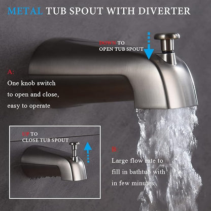 Shower Faucet Set with Tub Spout Brushed Nickel 10 Inch Rainfall Shower 4 Setting Spray Mixer Shower System Modern Luxury Wall Mounted Tub Shower Faucet Set Rough-in Valve Body (Brushed Nickel)