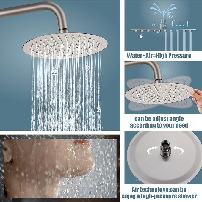 Aolemi Outdoor Shower SUS304 Outside Kit Handheld Tub Spout Brushed Nickel | 8 Inch Head, Handheld Spray, Swivel Tub Faucet, Adjustable Height,Outside Exposed Shower Fixture,Single Handle,Wall Mount