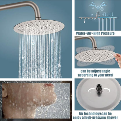 Aolemi Outdoor Shower SUS304 Outside Kit Handheld Tub Spout Brushed Nickel | 8 Inch Head, Handheld Spray, Swivel Tub Faucet, Adjustable Height,Outside Exposed Shower Fixture,Single Handle,Wall Mount