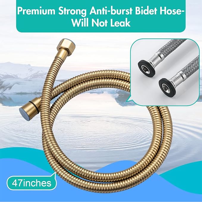 BARROCK Bidet Sprayer for Toilet, Handheld Jet Spray for Existing Toilets with Bidet Hose, Adjustable Water Pressure Muslim Shower, Stainless Steel Cloth Diaper/Feminine Wash Sprayer Brushed Gold