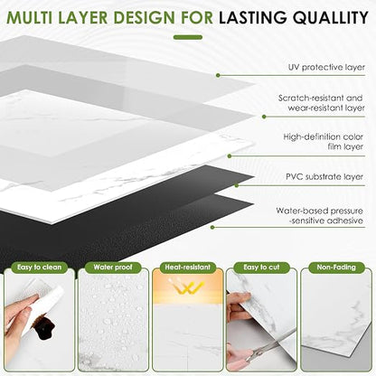 RORA 24x24 Inch Peel and Stick Floor Tile 20-Pack Waterproof Vinyl | Covers 80 Sq.Ft, Self-Adhesive, Easy DIY install, White Marble Vinyl Floor Tiles for Bathroom, Kitchen, Laundry & Office