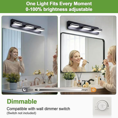 360° Rotate LED Dimmable Bathroom Vanity Light Fixtures, 1300LM Acrylic Matte Black Vanity Lights for Bathroom, Modern Wall Lighting Fixtures Over Mirror Kitchen Living (Natural White Light 5000K)