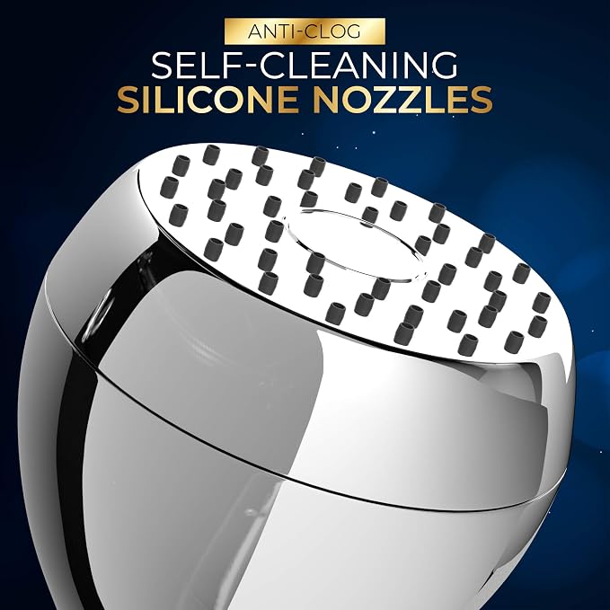 High Pressure Shower Head - Powerful Deluxe Bathroom Showerhead with Strong Spray Stream and Small Silicone Nozzles - Universal Fit Works with High and Low Water Flow Showers (Chrome)-1.8 GPM
