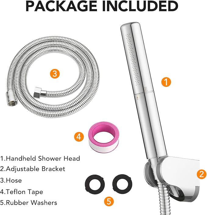 Handheld Shower Head Sprayer Shower Wand Hand Shower Showerhead Chrome | Polished Chrome High Pressure Showerhead, Hand Held, Brass Shower Head, Wall Mounted, 60 In Stainless Steel Shower Hose