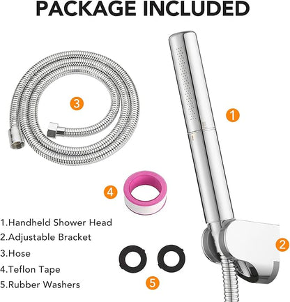 Handheld Shower Head Sprayer Shower Wand Hand Shower Showerhead Chrome | Polished Chrome High Pressure Showerhead, Hand Held, Brass Shower Head, Wall Mounted, 60 In Stainless Steel Shower Hose