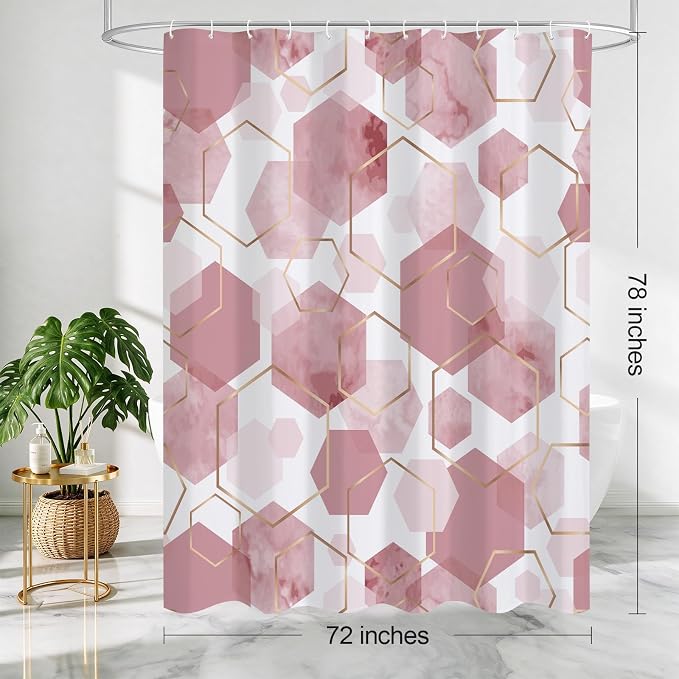 Litabel Long Shower Curtain for Bathroom, Geometric Bathroom Decor 72x78 | Long Modern Minimalist Shower Curtais, Pink Geometric Art Print Abstract Waterproof Bath Curtain