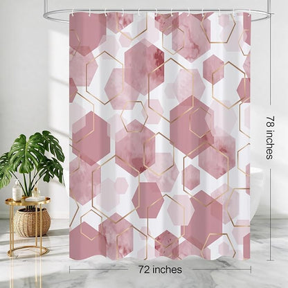 Litabel Long Shower Curtain for Bathroom, Geometric Bathroom Decor 72x78 | Long Modern Minimalist Shower Curtais, Pink Geometric Art Print Abstract Waterproof Bath Curtain