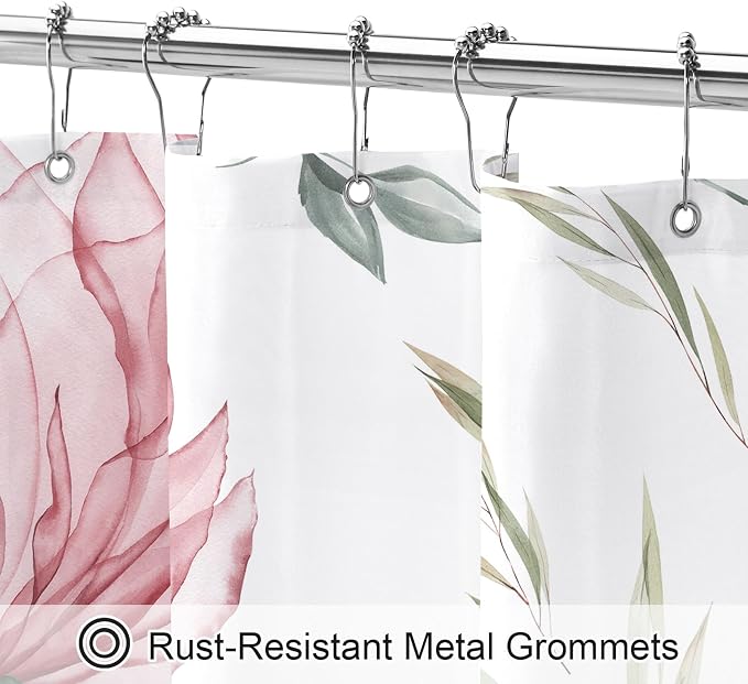 Litabel Long Boho Watercolor Floral Shower Curtain 72 x 78, Pink and Grey Ink Painting Style Flower Shower Curtains for Chic Elegant Bathroom, Artistic 78 Inch Long Fabric Shower Curtain