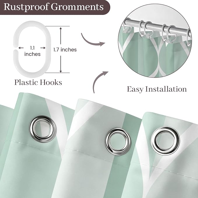 Gelbchu Geometric Shower Curtain for Bathroom, Light Green, 72x72 Inch | with Hooks, Premium Polyester, Quick Dry, Water Repellent, Machine Washable, Rustproof Grommets, Modern Minimalist