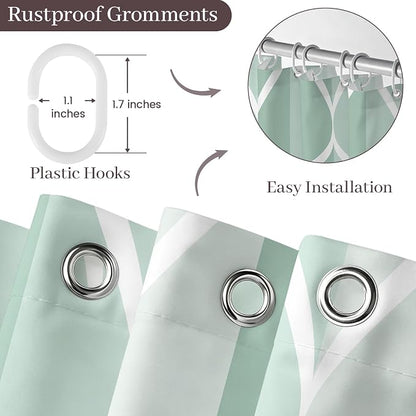 Gelbchu Geometric Shower Curtain for Bathroom, Light Green, 72x72 Inch | with Hooks, Premium Polyester, Quick Dry, Water Repellent, Machine Washable, Rustproof Grommets, Modern Minimalist