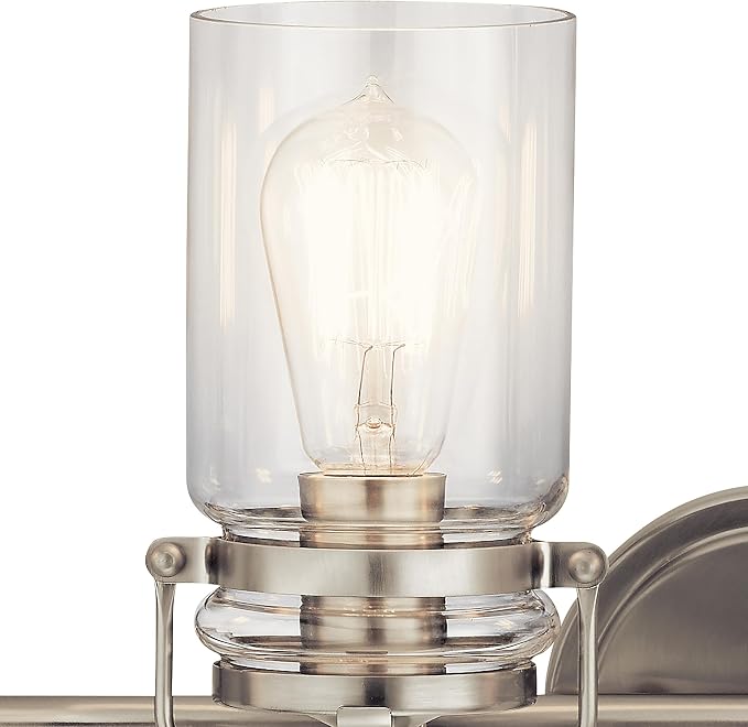 Kichler Brinley 4-Light Farmhouse Vanity Light, Brushed Nickel | Modern farmhouse vanity light with clear glass for bathroom mirrors (32.25" x 10"), 45690NI