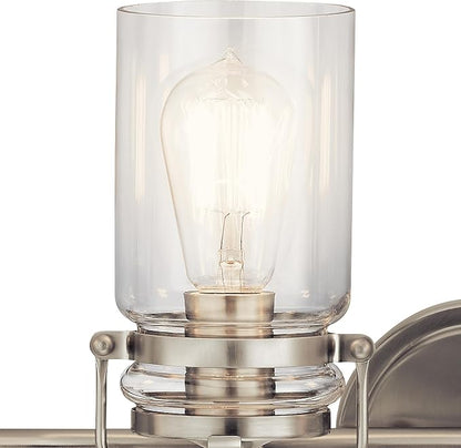 Kichler Brinley 4-Light Farmhouse Vanity Light, Brushed Nickel | Modern farmhouse vanity light with clear glass for bathroom mirrors (32.25" x 10"), 45690NI
