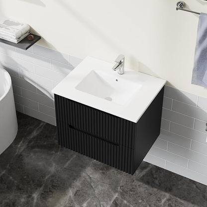 24” Wall Mounted Bathroom Vanity with Sink Floating Bathroom Cabinet Sink Combo, Soft-Close System, 2 Extra Big Drawers, Black