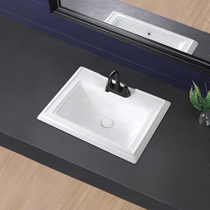 23.2"x18.3" Drop In Bathroom Sink with 3 Faucet Holes - 4 Inch Centerset Semi Recessed Rectangular Vessel Sink White Porcelain Ceramic with Overflow and Three 1.18" Faucet Holes for Vanity Top