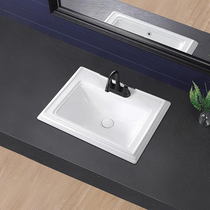 23.2"x18.3" Drop In Bathroom Sink with 3 Faucet Holes - 4 Inch Centerset Semi Recessed Rectangular Vessel Sink White Porcelain Ceramic with Overflow and Three 1.18" Faucet Holes for Vanity Top