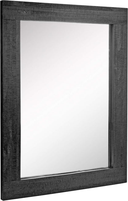 Stonebriar 24" x 18" Rectangle Black Wood Frame Wall Mirror with Attached Hanging Brackets, Decorative Country Rustic Decor for The Living Room, Bedroom, Bathroom, Hallway, and Entryway