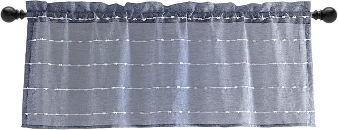 Lush Decor Farmhouse Textured Sheer Window Curtain Valance, 52"W x18"L, Navy