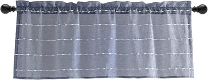 Lush Decor Farmhouse Textured Sheer Window Curtain Valance, 52"W x18"L, Navy