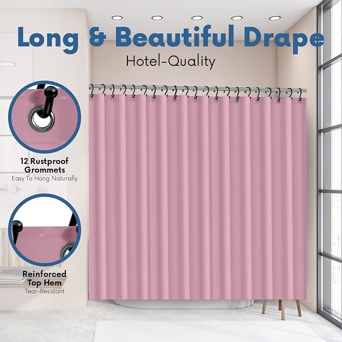 No Smell Shower Curtain Liner 72x72 Pink - PEVA Plastic Shower Curtain for Bathroom, PVC-Free Waterproof Pink Shower Liner with Metal Grommets and Magnet-Weighted Bottom Hem - Washable Liner