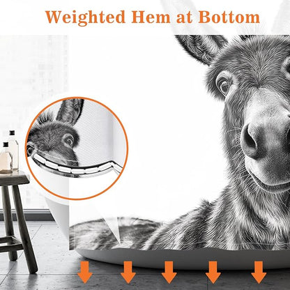 Funny Donkey Nice Ass Shower Curtain Gag Gift Farmhouse Decor Animal Black and White Novelty Sarcastic Rustic Bathroom Bath Decor Bathtub Curtain Fabric Shower Curtain Set with 12 Hooks, 72"x72"