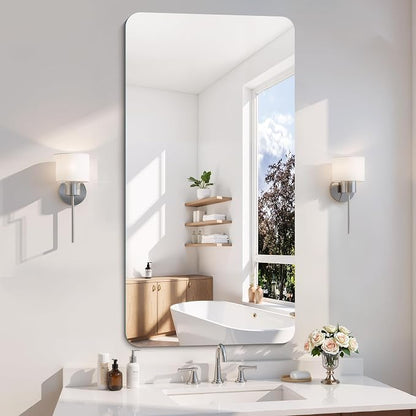 CILIBER Frameless Mirror, 24x48 Inch Rectangle Bathroom Mirror Rounded Corner, 3mm Tempered Glass Frameless Vanity Mirror with Polished Edge for Over Sink, Bedroom, Entryway, Vertical or Horizontal