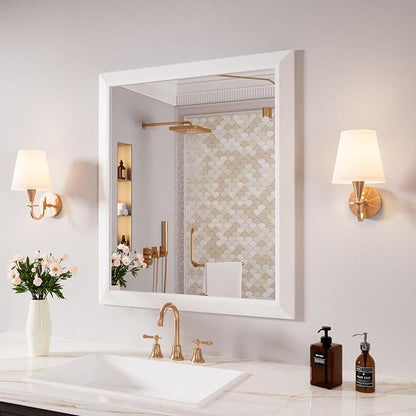 Bathroom Mirror for Wall, 28x32 Inch (White) | HD Reflection, Tempered Glass, Thick Metal Framed Rectangle Mirrors for Over Sink, Vanity, Bedroom, Living Room, Entryway.