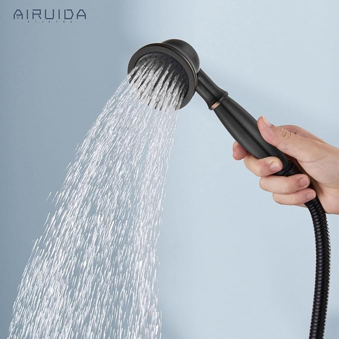 Airuida Exposed Shower System,8 Inch Rainfall Shower Head with Handheld Spray,Single Handle Wall Mount Shower Faucet Set,Solid Brass Dual Function Exposed Pipe Fixture for Bathroom,Oil Rubbed Bronze