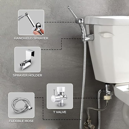 Sparkle Hand Held Bidet. Includes Hybrid T Adapter | Stainless Steel Toilet Hose Sprayer & Precision Knob/w Solid Brass Valve | Toilet Water Sprayer for All Toilets