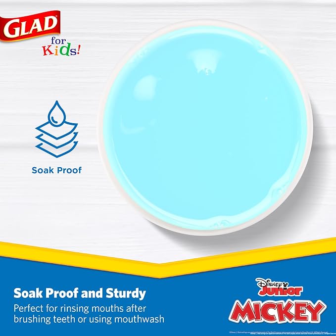 Glad for Kids Disney Mickey and Friends Mini Paper Cups, 3 Oz, 100 Ct, 6-Pk | Soak-proof bathroom rinse cups sized for little hands; colorful Mickey Mouse designs