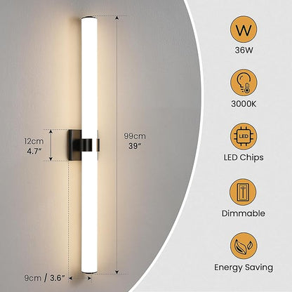 Bathroom Vanity Light - 39 Inch Black Bathroom Lighting Fixtures Over Mirror 36W 3000K Dimming LED Vanity Light Bar Modern Vanity Light Fixture for Mirror Bedroom Living Room