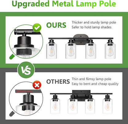 Ascher 4-Light Bathroom Light Fixtures, Modern Vanity Lights with Clear Glass Shade, Matte Black Wall Lamp for Bathroom Mirror Hallway Cabinet Porch