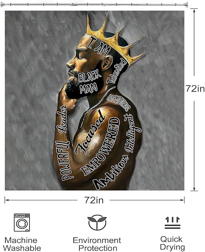 Black King Shower Curtain African American King Afro Man Hippie Art Wall Hanging African American Man Crown Shower Curtain College Dorm Decor 72 * 72 Inches