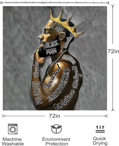 Black King Shower Curtain African American King Afro Man Hippie Art Wall Hanging African American Man Crown Shower Curtain College Dorm Decor 72 * 72 Inches