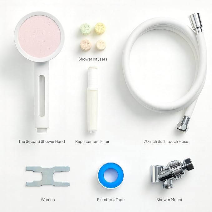 SecondShower Filtered Shower Head with Handheld for Hard Water - NSF Certified 99.9% Chlorine Removal, High Pressure, Korean Vitamin C Filter for Soft Skin & Hair (Blossom Pink)