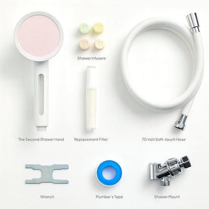 SecondShower Filtered Shower Head with Handheld for Hard Water - NSF Certified 99.9% Chlorine Removal, High Pressure, Korean Vitamin C Filter for Soft Skin & Hair (Blossom Pink)