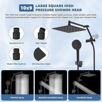 Metal 10" Rain Shower Head with Handheld, High-Pressure Showerhead,10-Mode | Oil Rubbed Bronze, Rainfall Shower Head with 5" Large Handheld, Adjustable 16" Shower Extension Arm/71" Hose, 3-Way Diverter